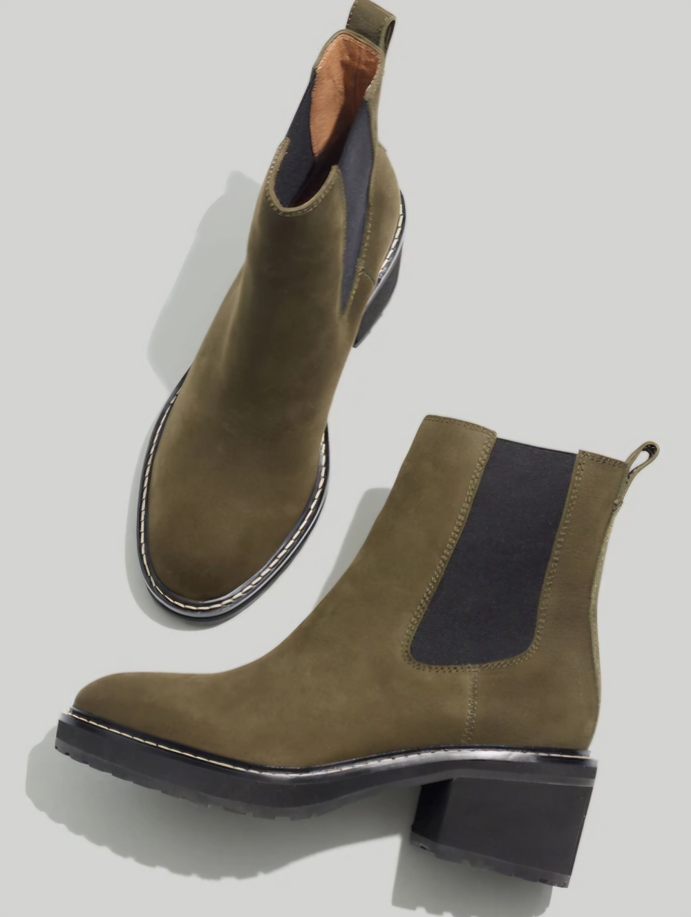 Madewell | Carina Platform Chelsea Boot Leather Cargo Green Chunky Heel Women 9